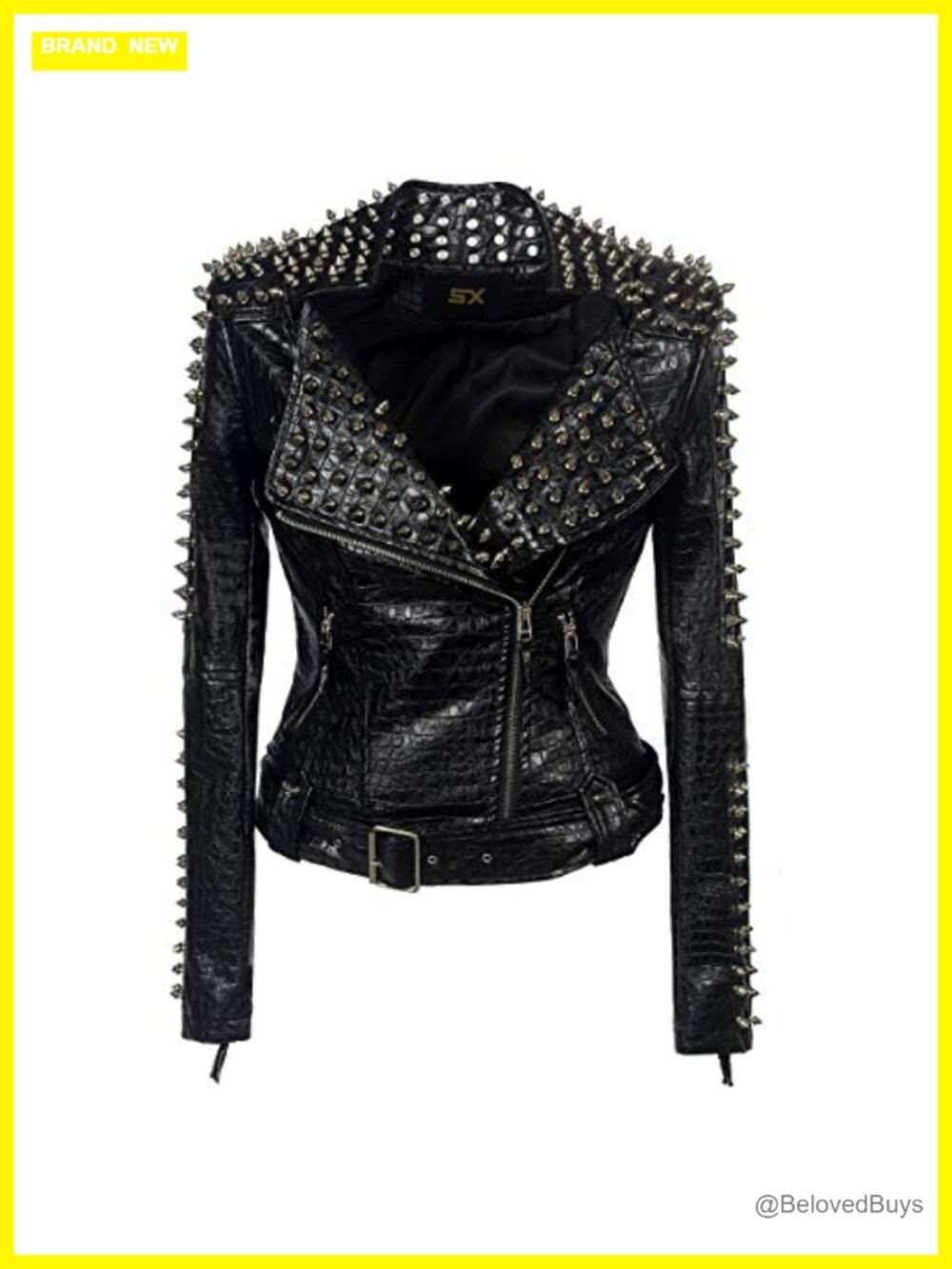 Women's Faux Leather Motorcycle Jacket Studded Rivet Streetwear Punk Coat